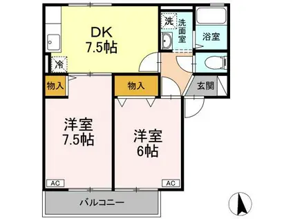 プライムガーデン(2DK/2階)の間取り写真