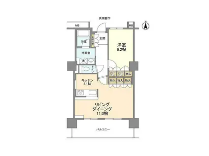 豊洲シエルタワー(1LDK/21階)の間取り写真