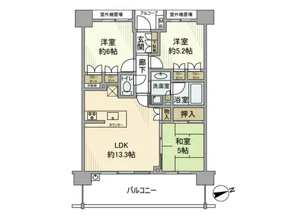 アーデル立石リバーフロント(3LDK/5階)の間取り写真