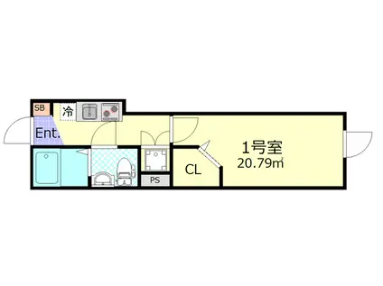 CFジオーレ南小岩(1K/1階)の間取り写真