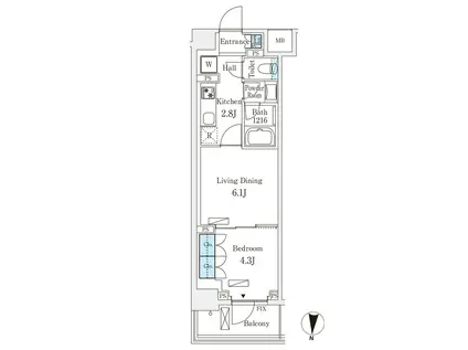 フロンティアレジデンス錦糸公園(1LDK/2階)の間取り写真
