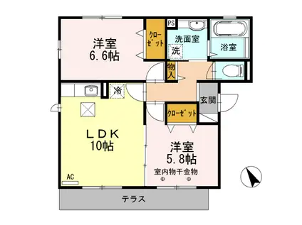 FLAT TENJINⅡⅢ Ⅲ(2LDK/1階)の間取り写真