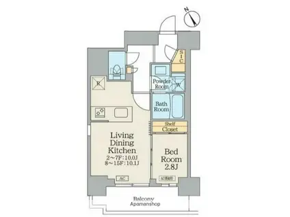 クレストコート門前仲町(1LDK/10階)の間取り写真