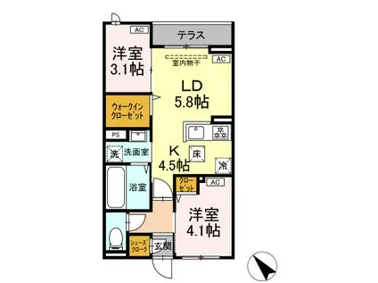 セレスティア白鳥(2LDK/1階)の間取り写真