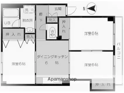 コーポハイブリッジ(3DK/1階)の間取り写真