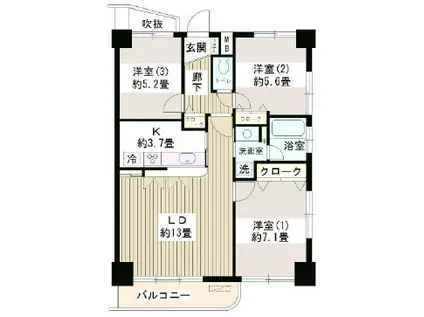 サンハイム(3LDK/7階)の間取り写真