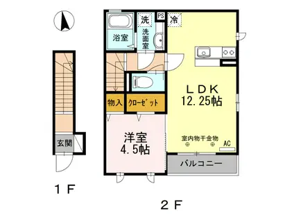 ラヴェール美松(1LDK/2階)の間取り写真