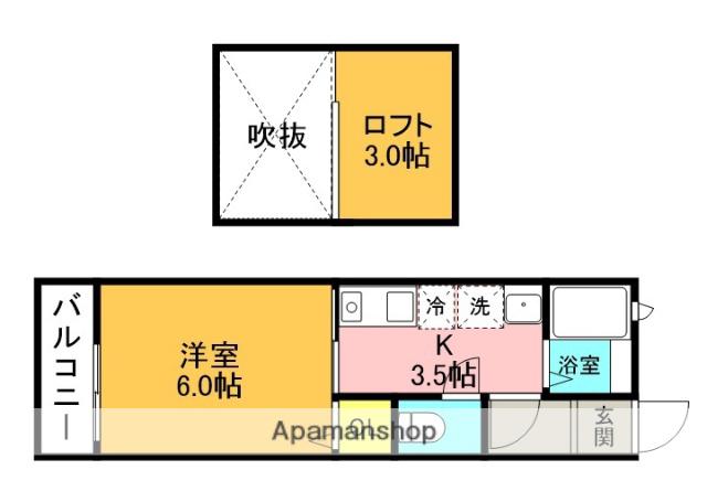 ルミエール境(1K/2階)の間取り写真