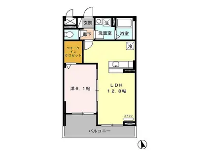ファミール河内(1LDK/1階)の間取り写真