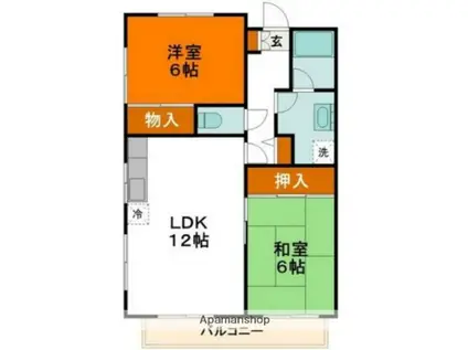 国立イーストハイツ(2LDK/1階)の間取り写真