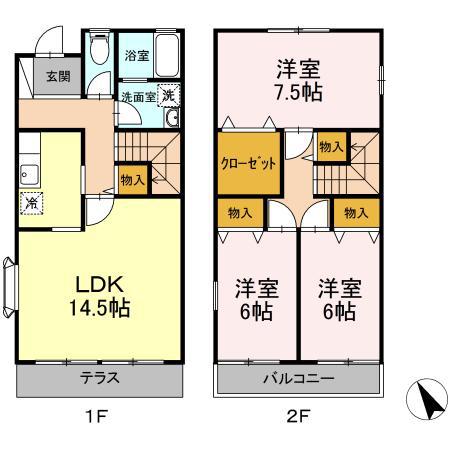 セジュールよもぎ B(3LDK)の間取り写真