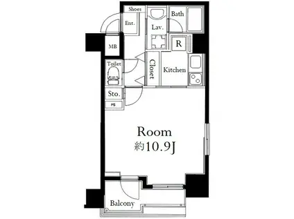 グランドガーラ麻布十番(1K/10階)の間取り写真