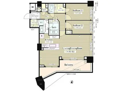 パークホームズ品川ザレジデンス(2LDK/11階)の間取り写真