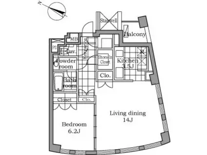 レジディアタワー乃木坂(1LDK/5階)の間取り写真