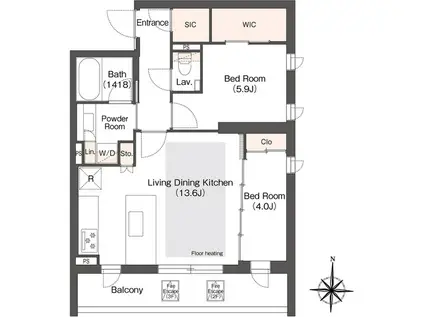 ミュプレ代々木上原(2LDK/1階)の間取り写真