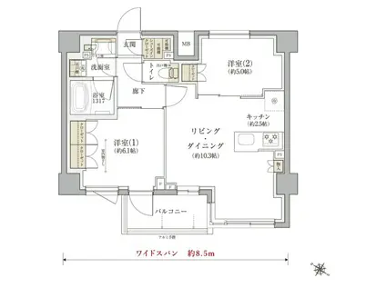 TENAS千歳船橋(2LDK/3階)の間取り写真