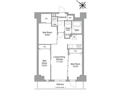 コンフォリア・リヴ豊洲キャナル(3LDK/2階)の間取り写真