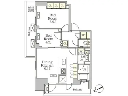 ザ・パークハビオ大森山王(2LDK/17階)の間取り写真