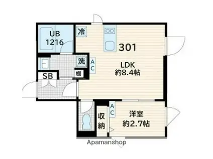 FULLEA奥沢(1LDK/3階)の間取り写真