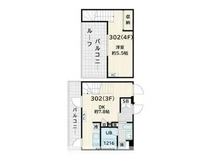 FULLEA奥沢(1DK/3階)の間取り写真