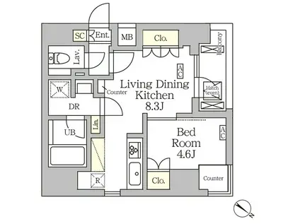 アジールコート松濤(1LDK/6階)の間取り写真