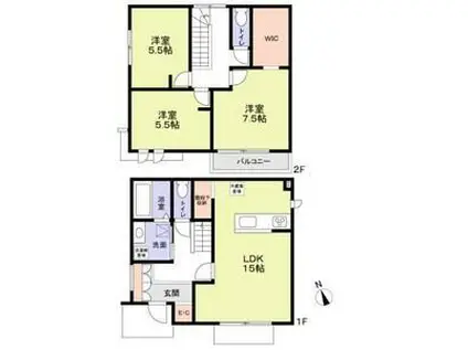 京王電鉄井の頭線 富士見ケ丘駅 徒歩2分 2階建 築1年(3LDK)の間取り写真