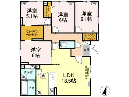 パルボヌール(4LDK/1階)の間取り写真