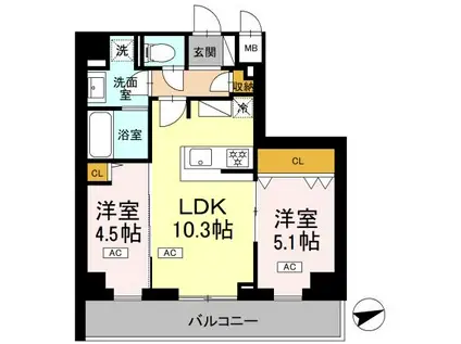 ロイジェント南池袋(2LDK/5階)の間取り写真