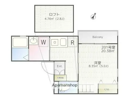 グランビル中野白鷺(1K/2階)の間取り写真