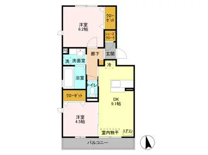 メゾン・ド・シャルール 弐番館(2DK/2階)の間取り写真