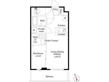 CRESCENT COURT(1LDK/3階)の間取り写真