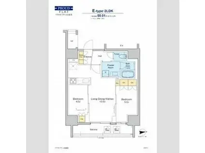 プラウドフラット日暮里(2LDK/14階)の間取り写真
