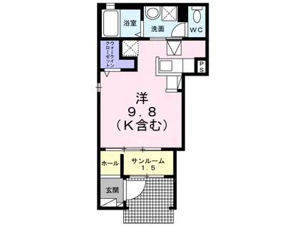 クローバーレジデンス(ワンルーム/1階)の間取り写真