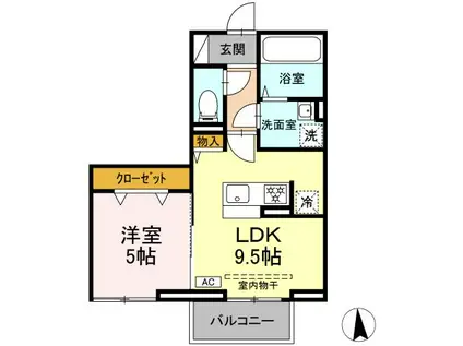 ミオ・デライト(1LDK/2階)の間取り写真