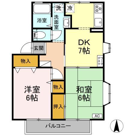 セントパークハイツ A(2DK/1階)の間取り写真