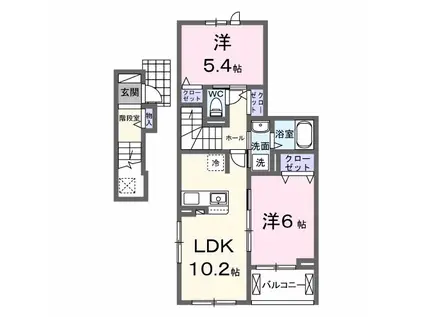 イーストフィールドⅡ(2LDK/2階)の間取り写真
