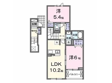 イーストフィールドⅡ(2LDK/2階)の間取り写真