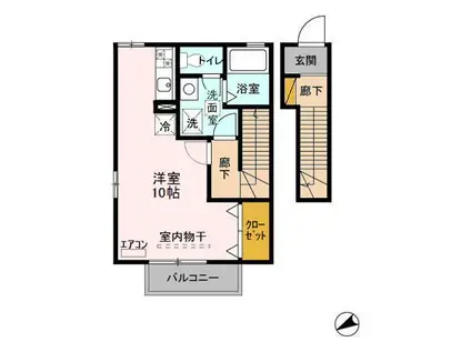 クローカス(ワンルーム/2階)の間取り写真