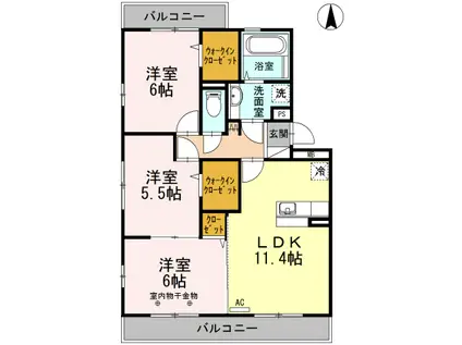 リドアイカ A棟(3LDK/2階)の間取り写真