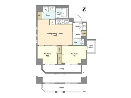 リテラス三ノ輪ウエスト(2LDK/5階)の間取り写真