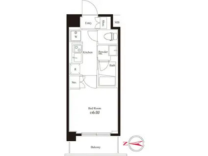 ハーモニーレジデンス武蔵小杉(1K/2階)の間取り写真