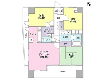 マイキャッスル中目黒3(3LDK/7階)の間取り写真
