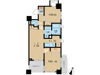 クリオ上野毛ラ・モード(2LDK/2階)の間取り写真