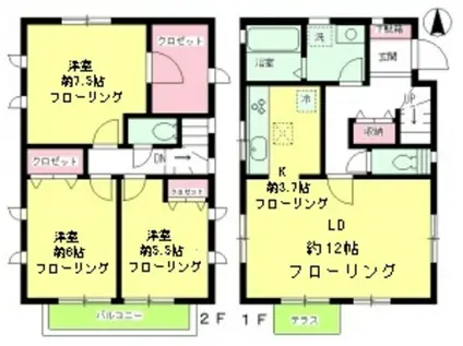 東急世田谷線 世田谷駅 徒歩9分 2階建 築24年(3LDK)の間取り写真