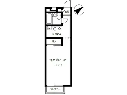 カサアスール(1K/2階)の間取り写真