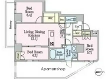 クレストコート目白新坂レジデンス(3LDK/6階)の間取り写真