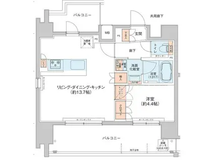 アジールコート新高円寺(1LDK/4階)の間取り写真