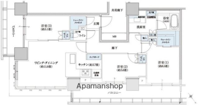 ブリリアタワー浜離宮(3LDK/22階)の間取り写真