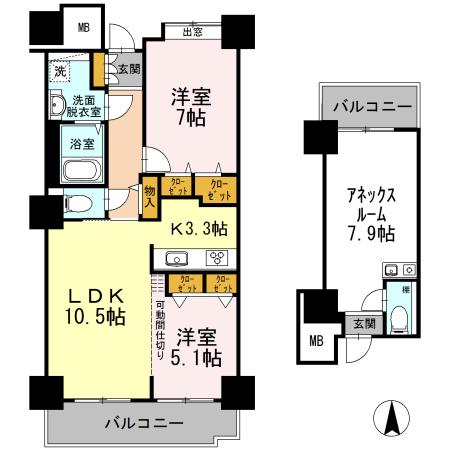 品川シーサイドビュータワー1(2LDK/23階)の間取り写真