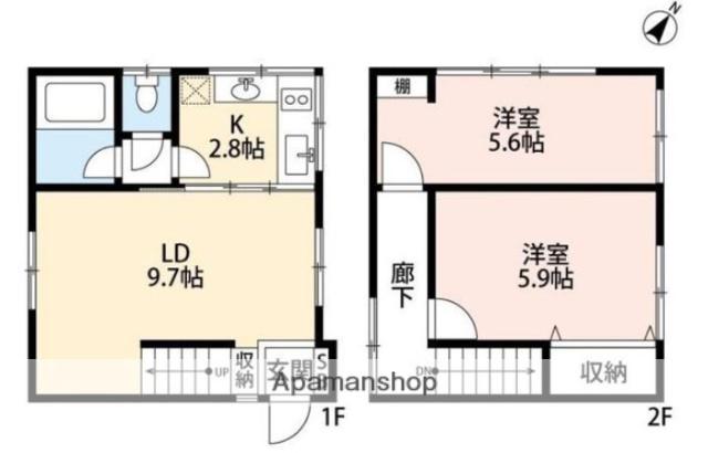 東急目黒線 西小山駅 徒歩4分 2階建 築54年(2LDK)の間取り写真